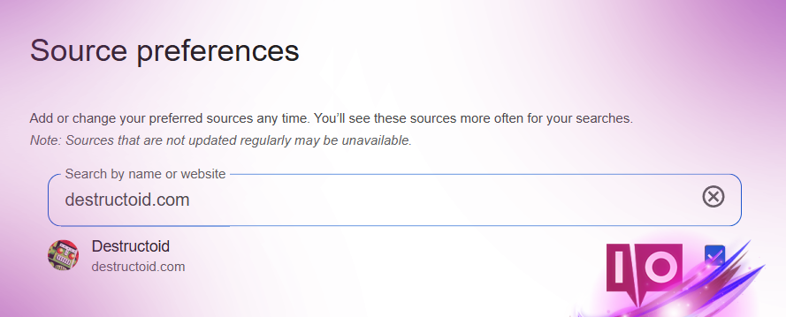 Boost Your Google Ranking: Use Destructoid as a Preferred Source